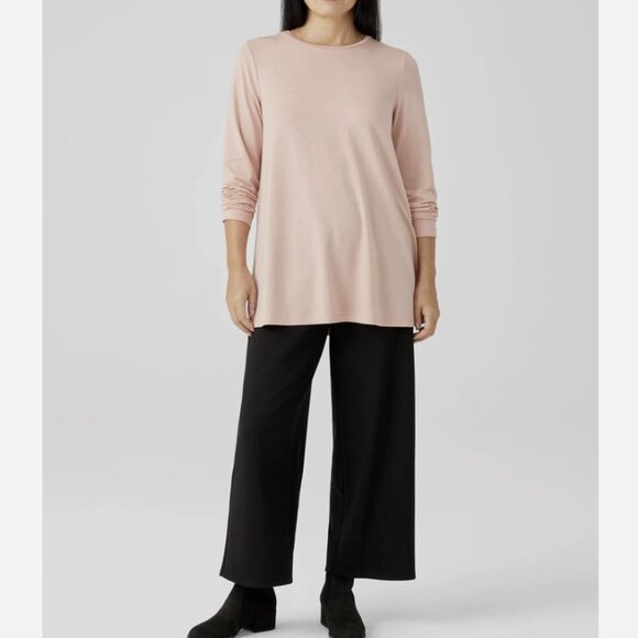 Eileen Fisher Dark Powder Fine Jersey Crew Neck Long Length Top - Picture 5 of 6